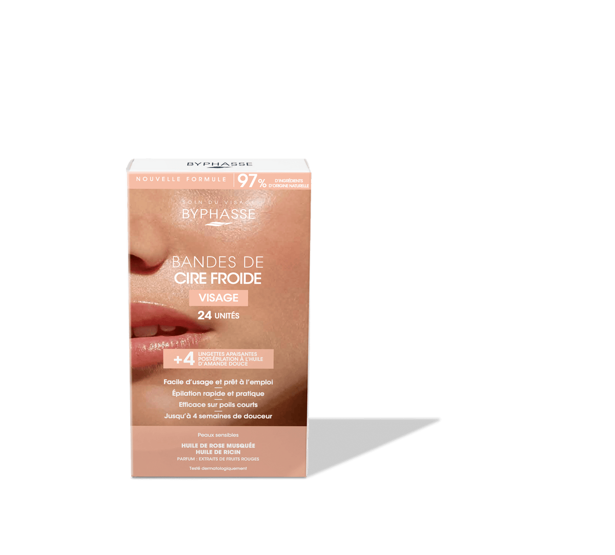 BYPHASSE BANDES DE CIRE FROIDE( VISAGE )POUR PEAUX SENSIBLES 24 UNITÉS