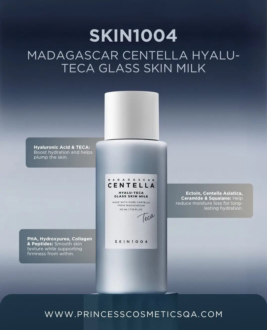 MADAGASCAR CENTELLA HYALU-TECA GLASS SKIN MILK 210ML