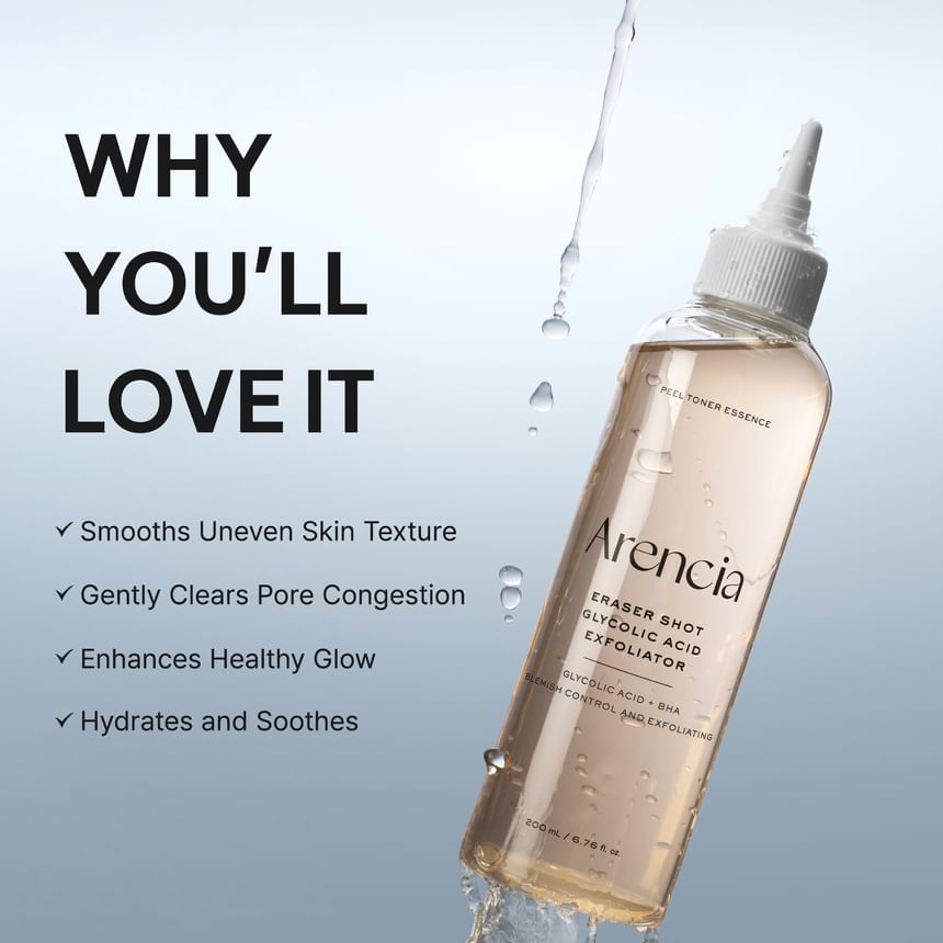 ARENCIA ERASER SHOT GLYCOLIC ACID EXFOLIATOR PEEL TONER ESSENCE 200 ML