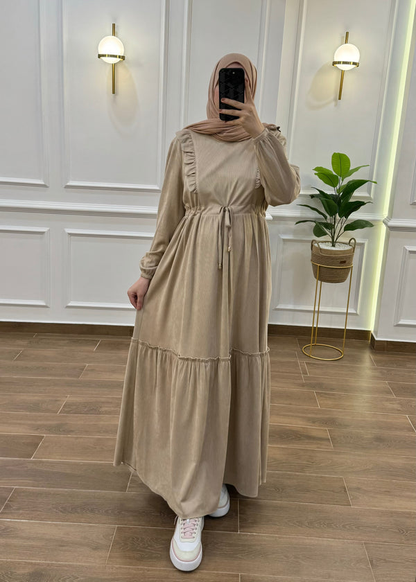 ROBE HIJAB HIVER EN BEIGE ( GRANDE TAILLE )