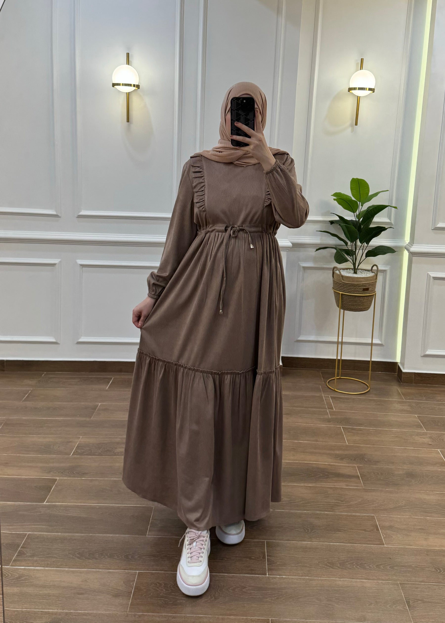 ROBE HIJAB HIVER COULEUR BEIGE FONCÉ