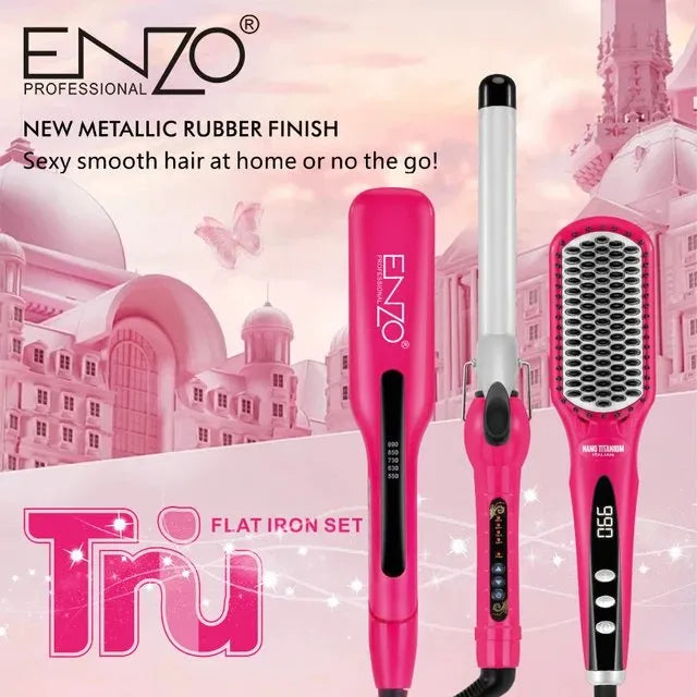 PACK 3 EN 1 LISSEUR BROSSE BOUCLEUR ROSE 3955W ENZO