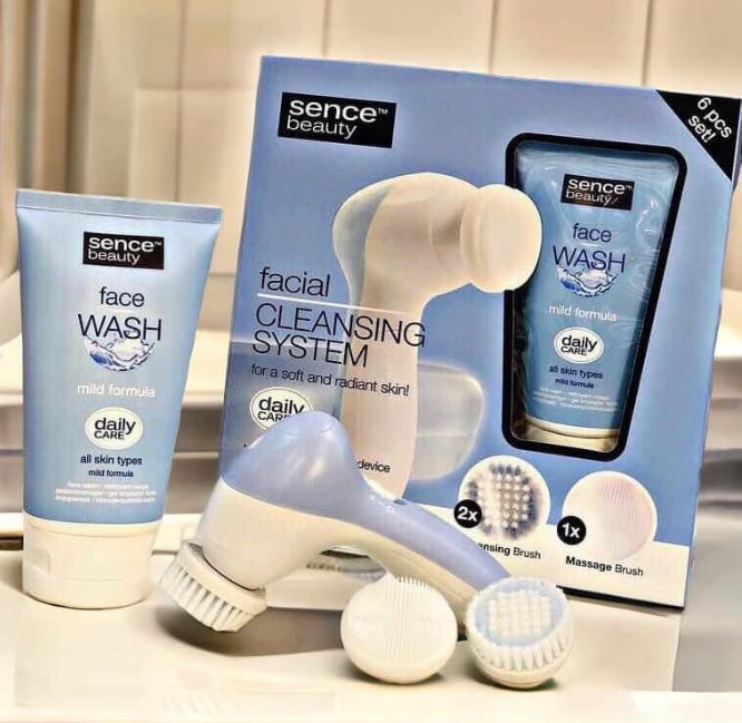 ESSENTIAL DAILY CARE  COFFRET BROSSE NETTOYANTE (ELECTRIQUE) + GEL NETTOYANT POUR LE VISAGE 6 PCS