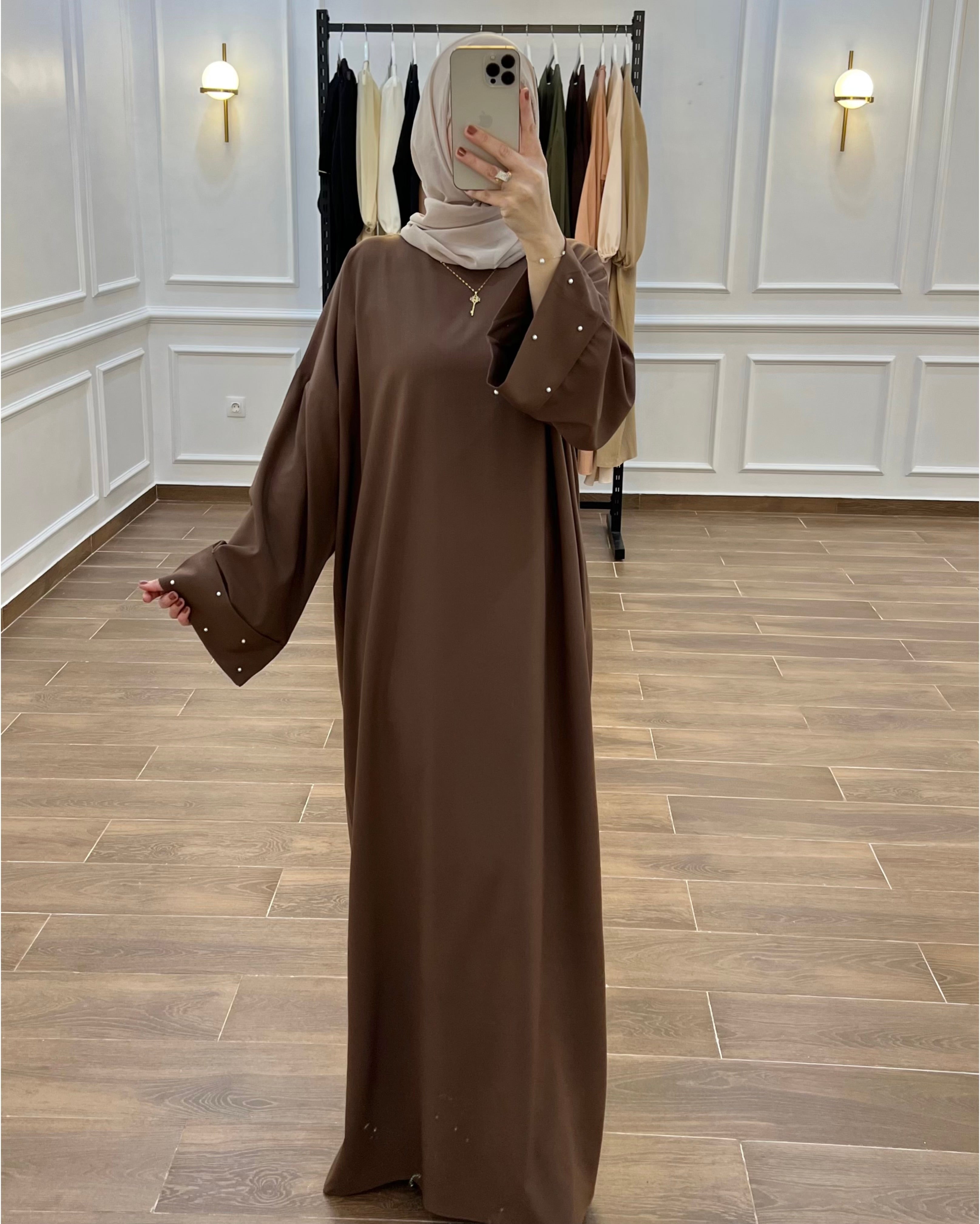 HIJAB PERLES EN MARRON