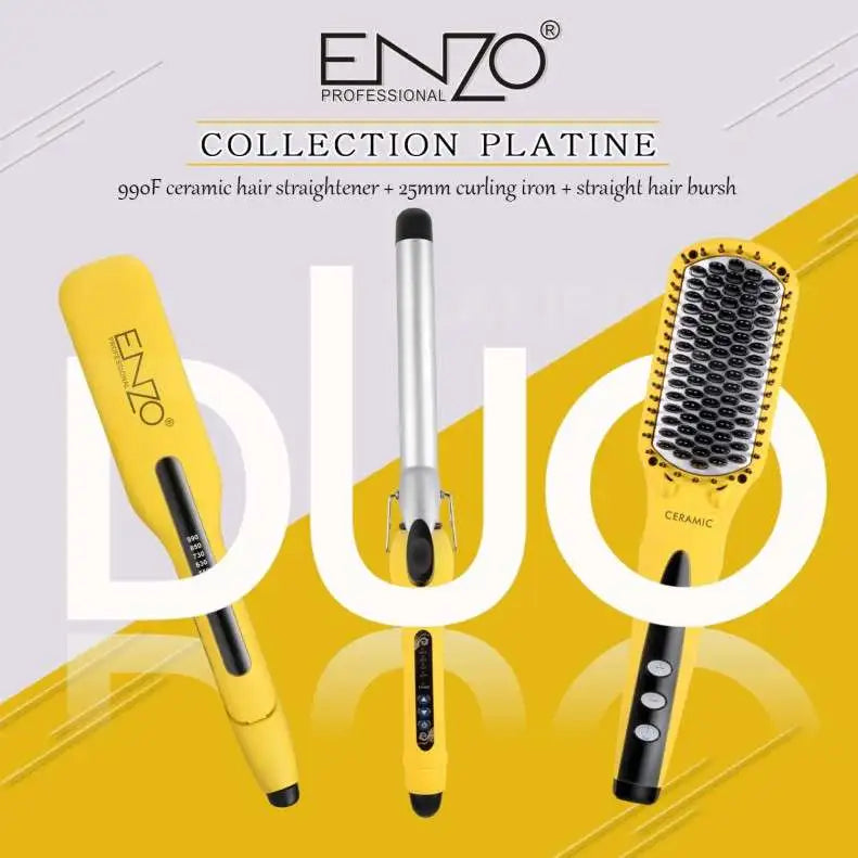 PACK 3 EN 1 BROSSE PRO LUXE LISSEUR BOUCLEUR  JAUNE 3958Y ENZO