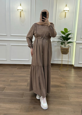 ROBE HIJAB HIVER COULEUR BEIGE FONCÉ