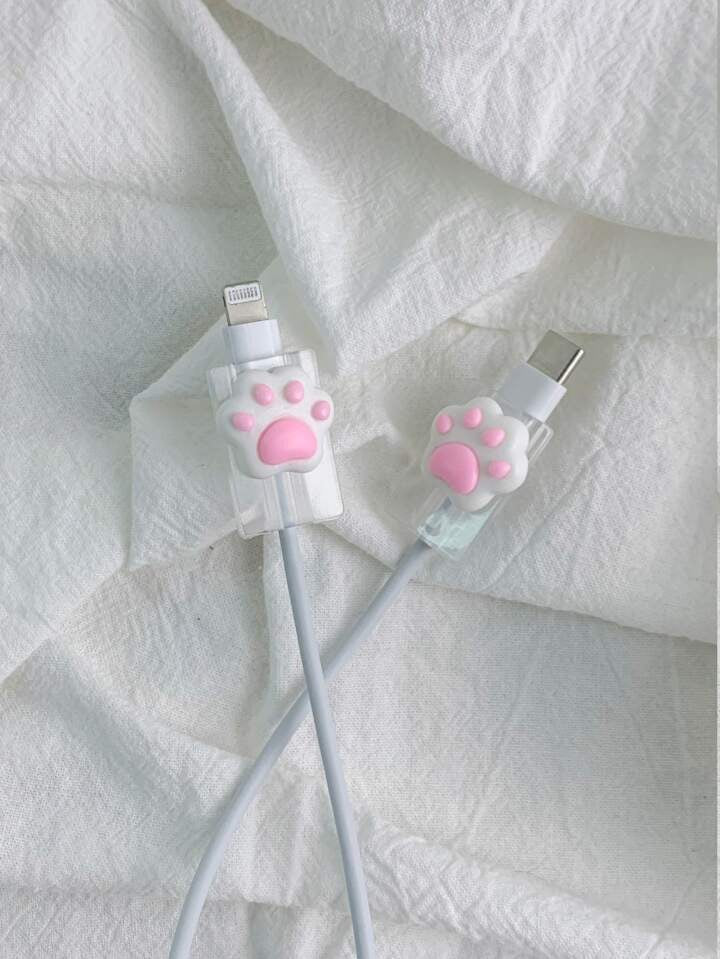 DEUX PIÈCES DE PROTECTION DE CABLE DE CHARGE MOTIF PATTE DE CHAT