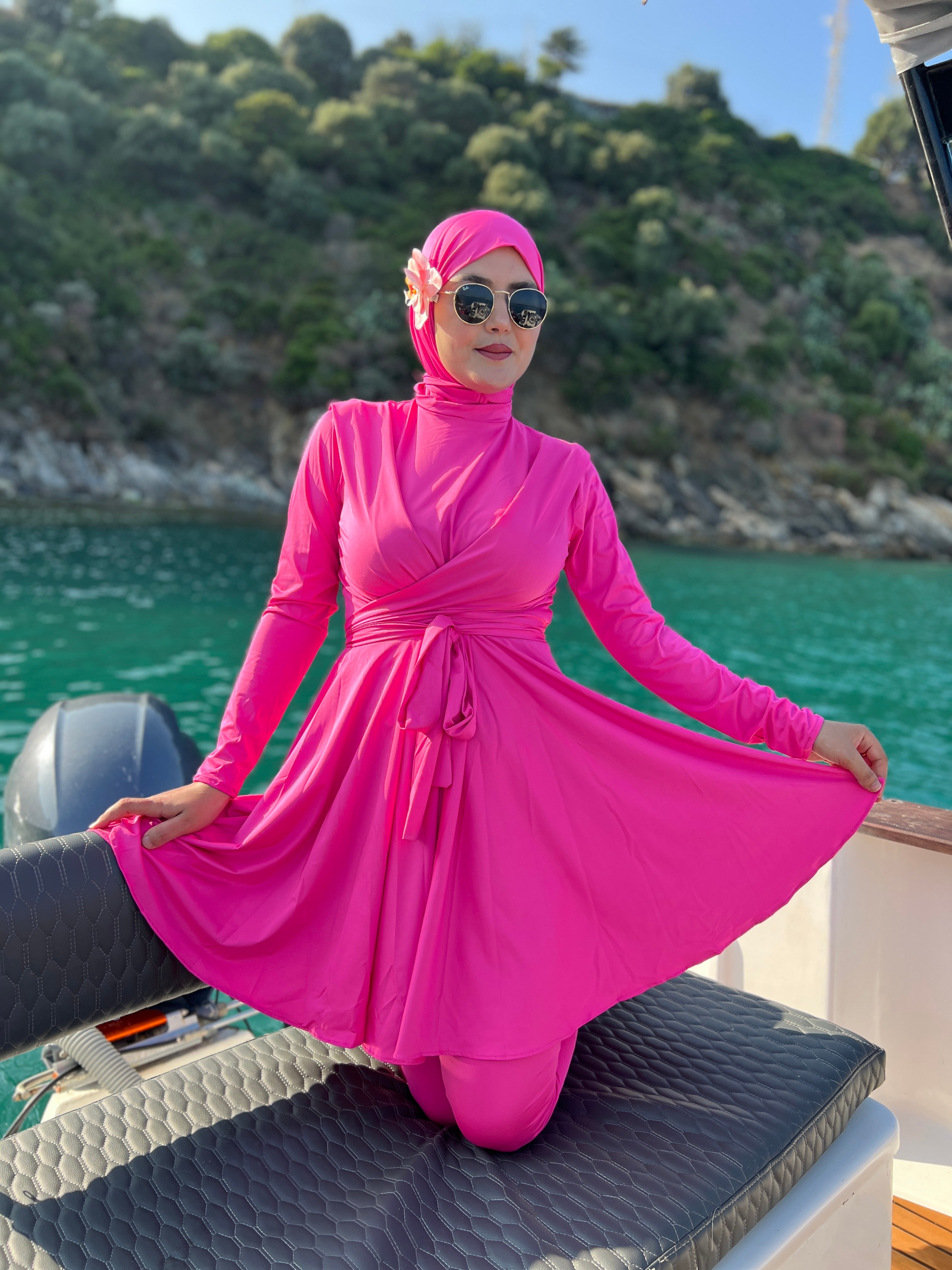 BURKINI STYLE ROBE CLOCHE EN COULEUR ROSE FUSHIA