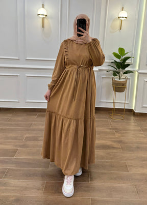 ROBE HIJAB HIVER COULEUR CARAMEL ( GRANDE TAILLE )