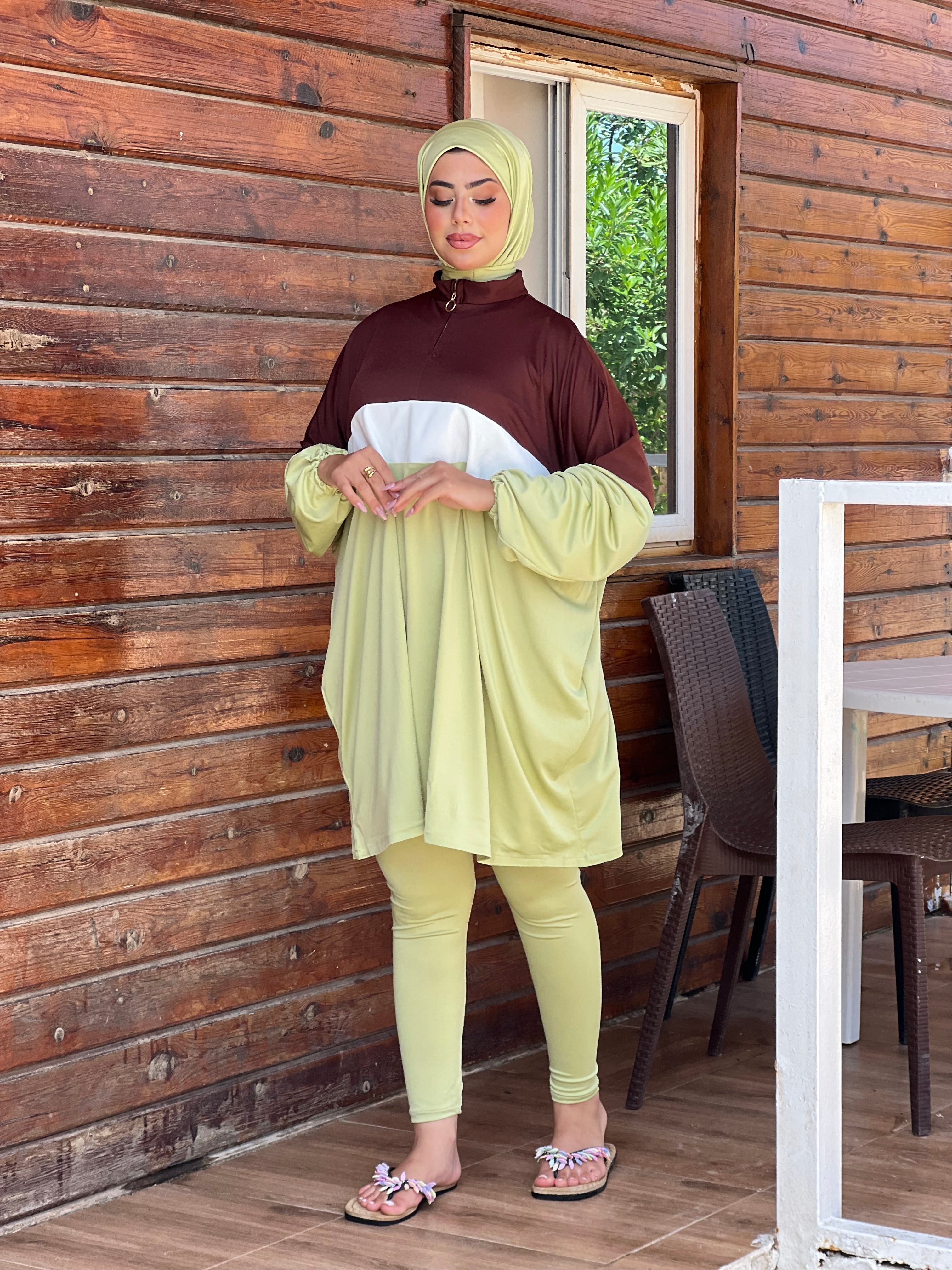 BURKINI SUMMER DION SPORT COULEUR VERT ( 3 PIÈCES ) AVEC BOURSE DE RANGEMENT