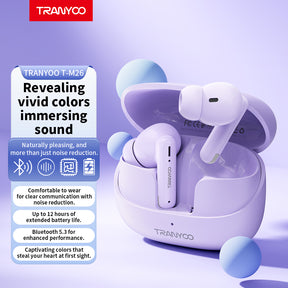 TRANYOO M26 TWS BLUETOOTH 5.3 SANS FIL ÉCOUTEUR ÉTANCHE EARPOD TACTILE STÉRÉO AVEC MICRO (CYAN BLEU)