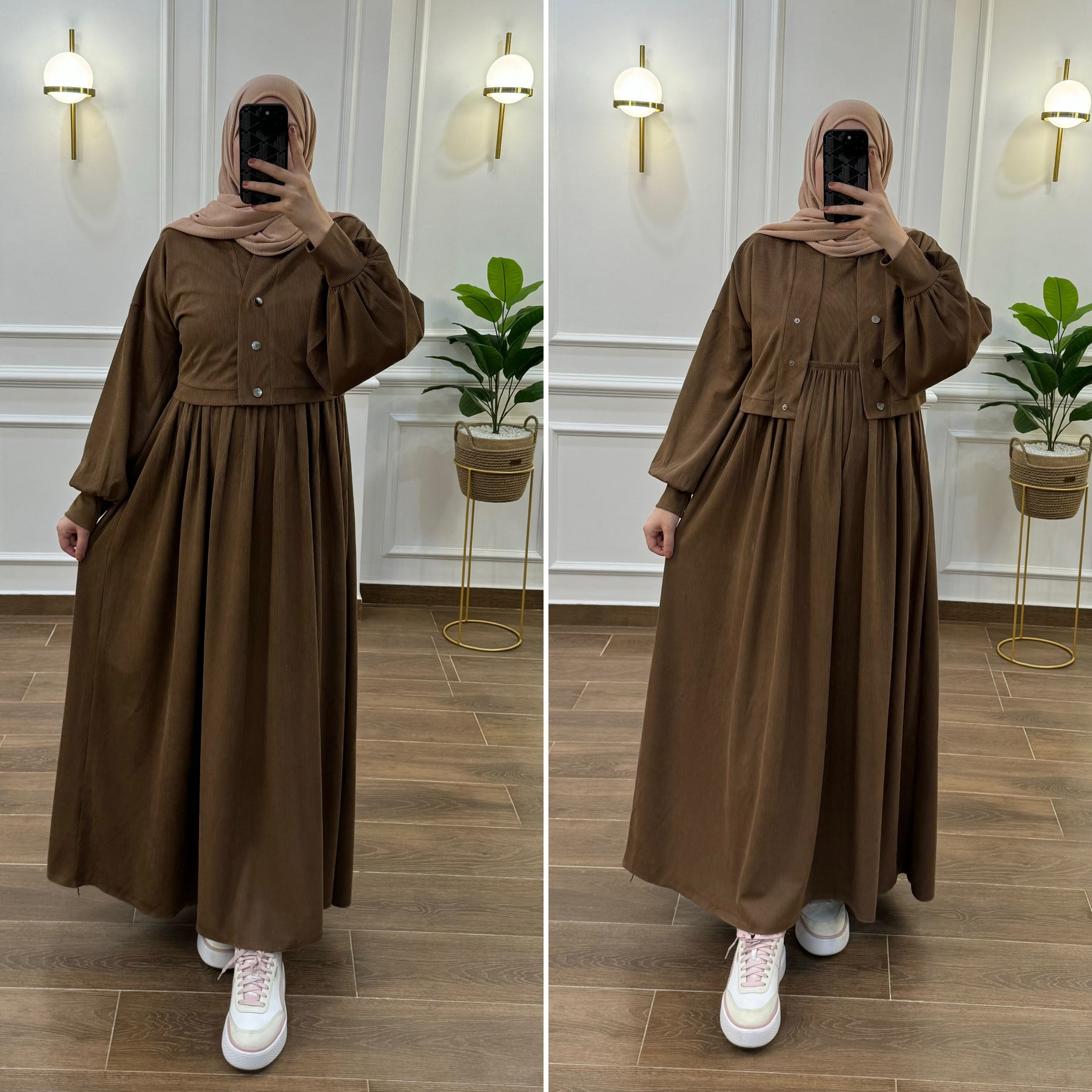 HIJAB AVEC GILET MANCHES LONGUES COULEUR MARRON CHOCOLAT