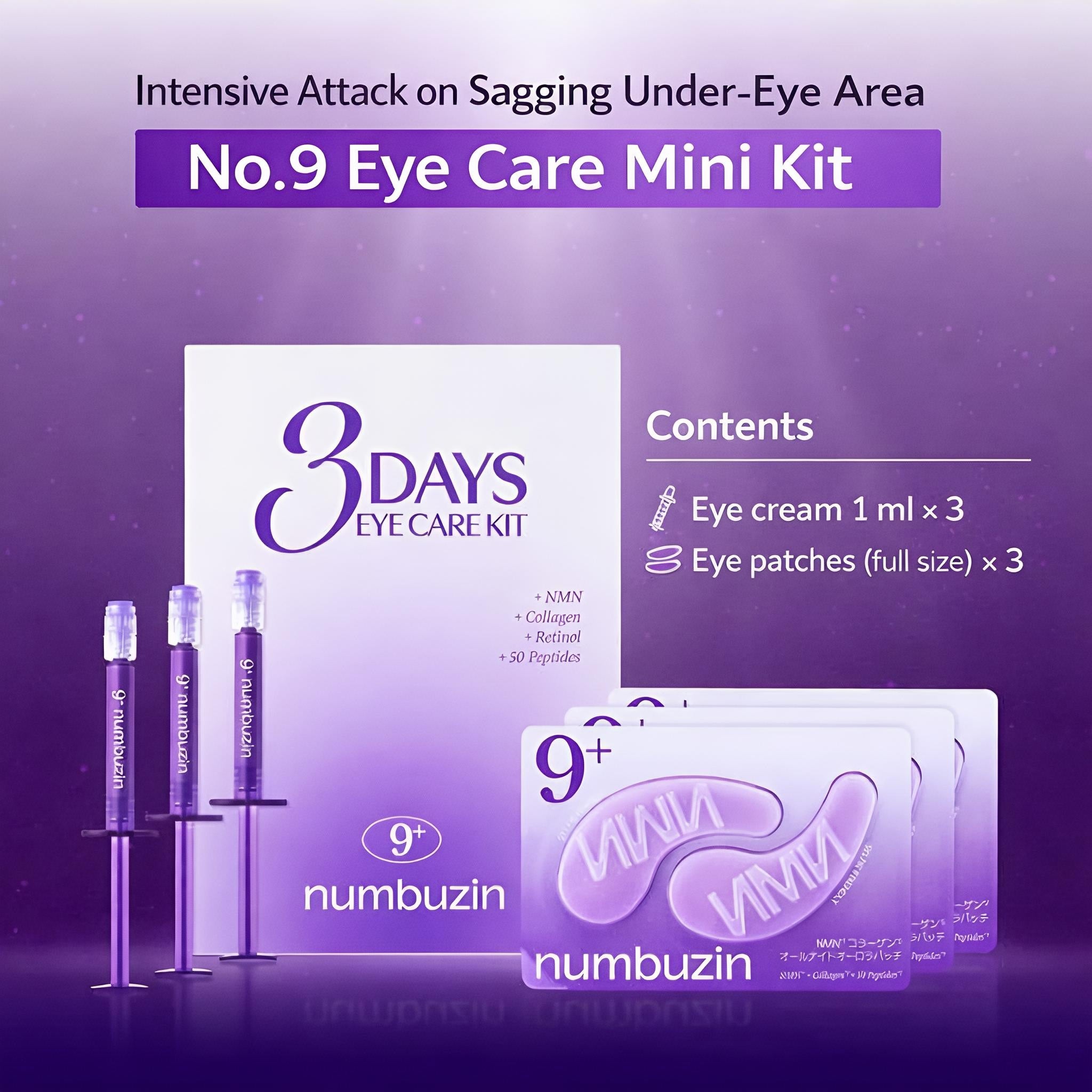 NUMBUZIN 9+ 3 DAYS EYE CARE KIT ( 3 EYE PATCHES | 3 RETINOL EYE CREAM )