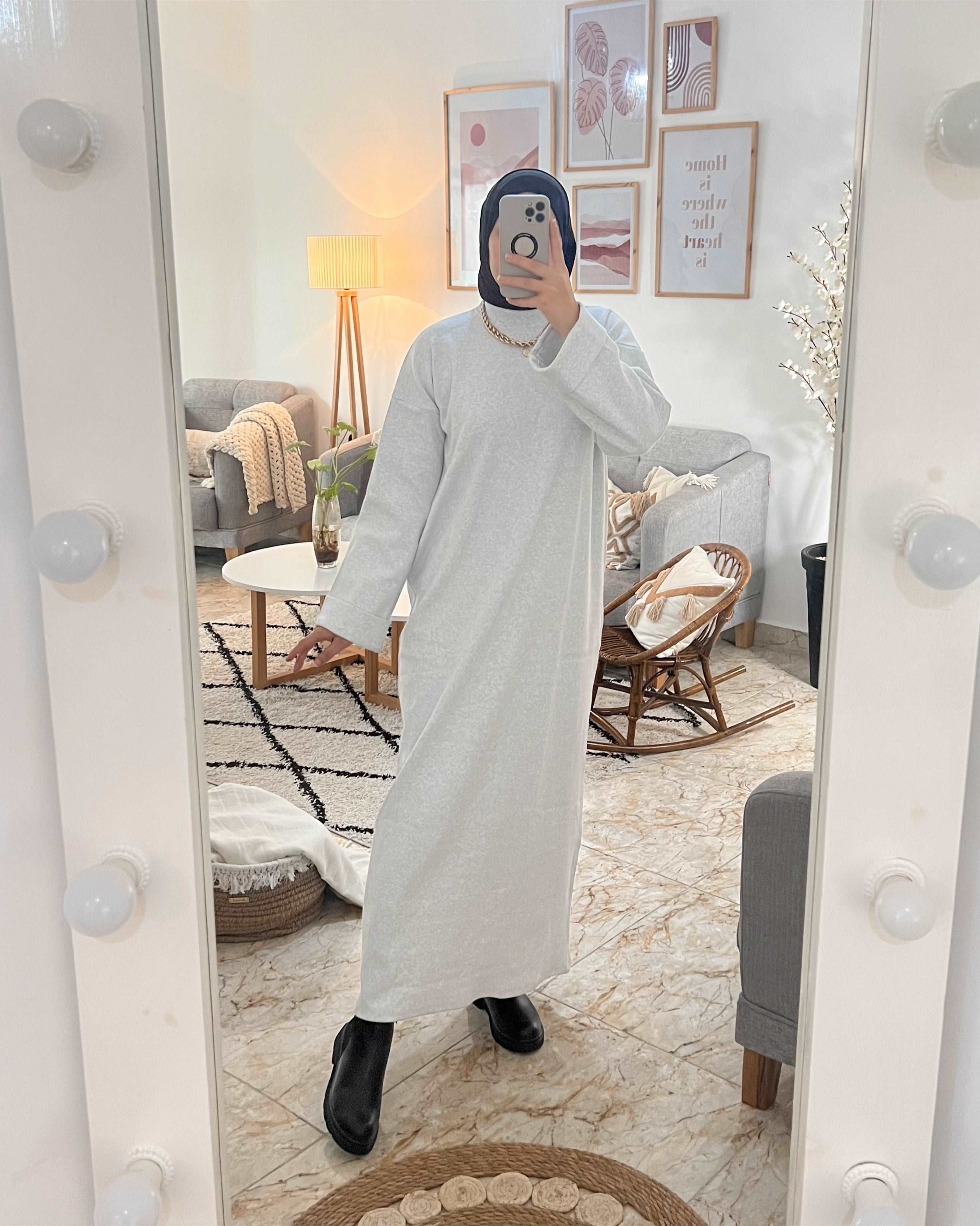 ROBE DION WINTER CHAUDE AVEC CEINTURE COULEUR GRISE