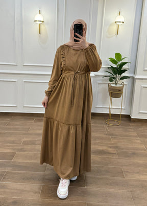 ROBE HIJAB HIVER COULEUR CARAMEL ( GRANDE TAILLE )