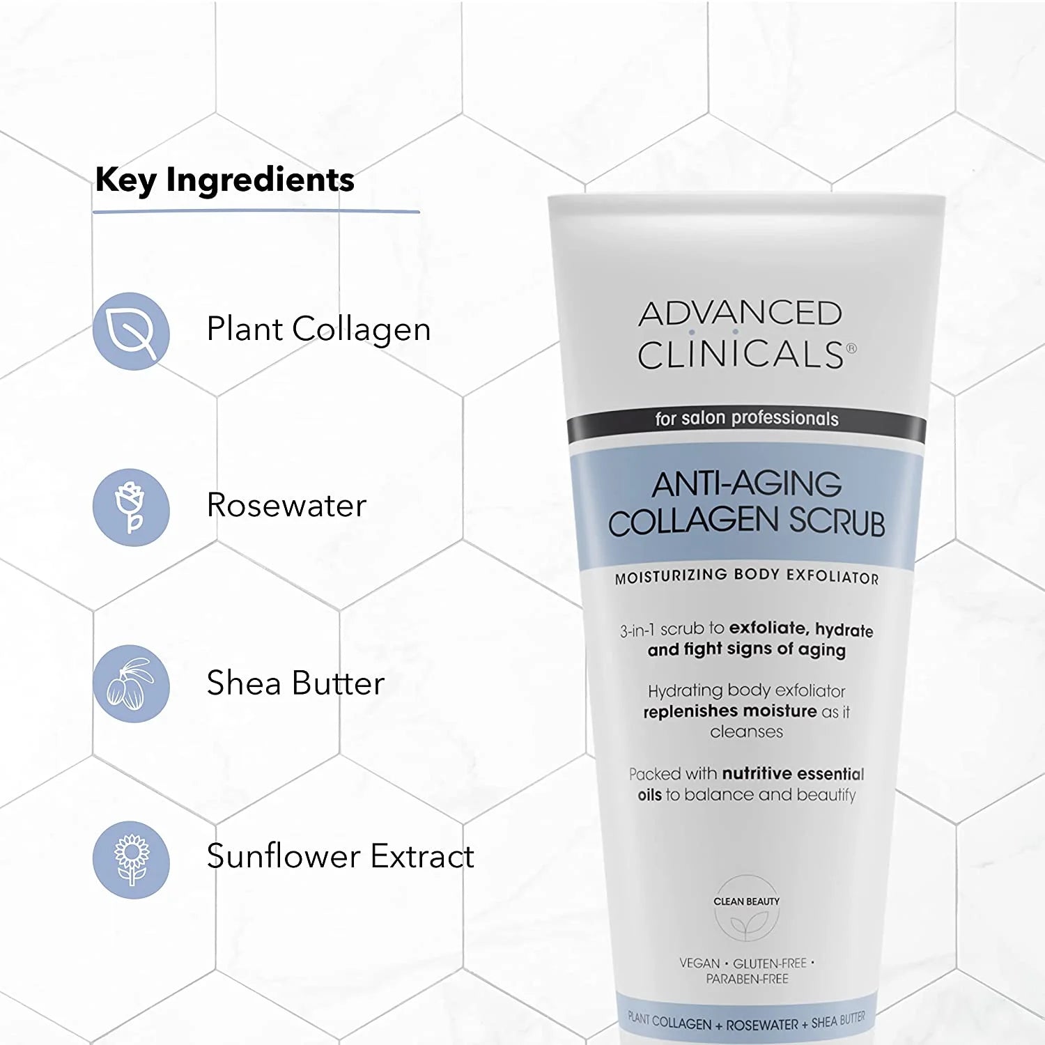 ADVANCED CLINICALS ANTI-AGING COLLAGEN SCRUB BODY EXFOLIATOR 237ML