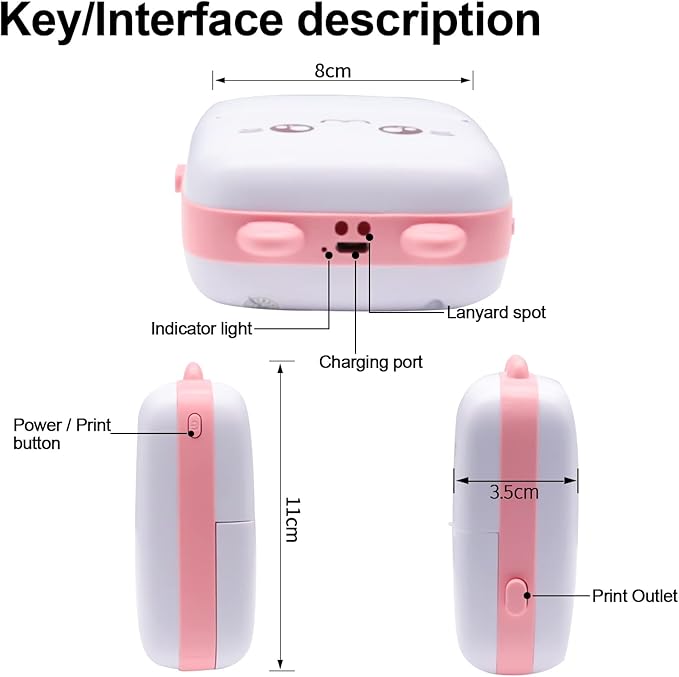 MINI IMPRIMANTE PORTABLE, THERMIQUE, SANS ENCRE, BLUETOOTH (ROSE).