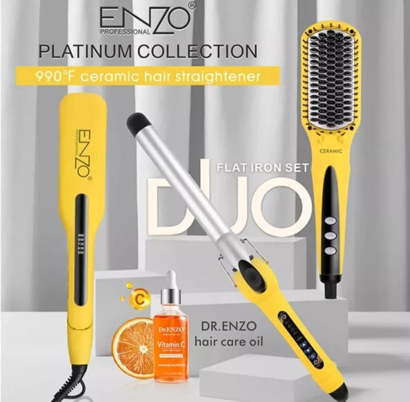 PACK 3 EN 1 BROSSE PRO LUXE LISSEUR BOUCLEUR  JAUNE 3958Y ENZO