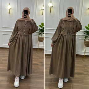 HIJAB AVEC GILET MANCHES LONGUES COULEUR MARRON