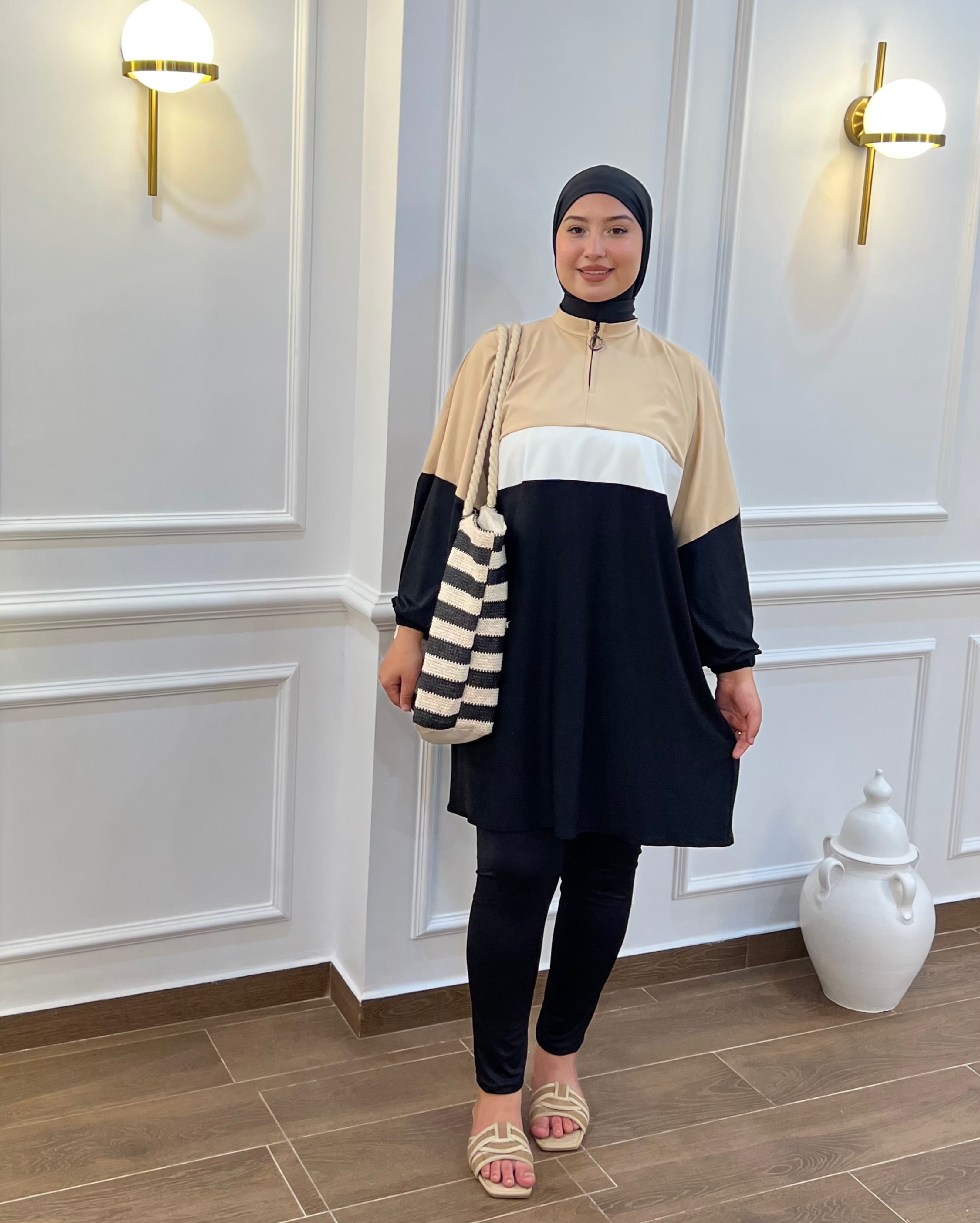 BURKINI SUMMER DION SPORT COULEUR NOIR ( 3PIÈCES ) AVEC BOURSE DE RANGEMENT