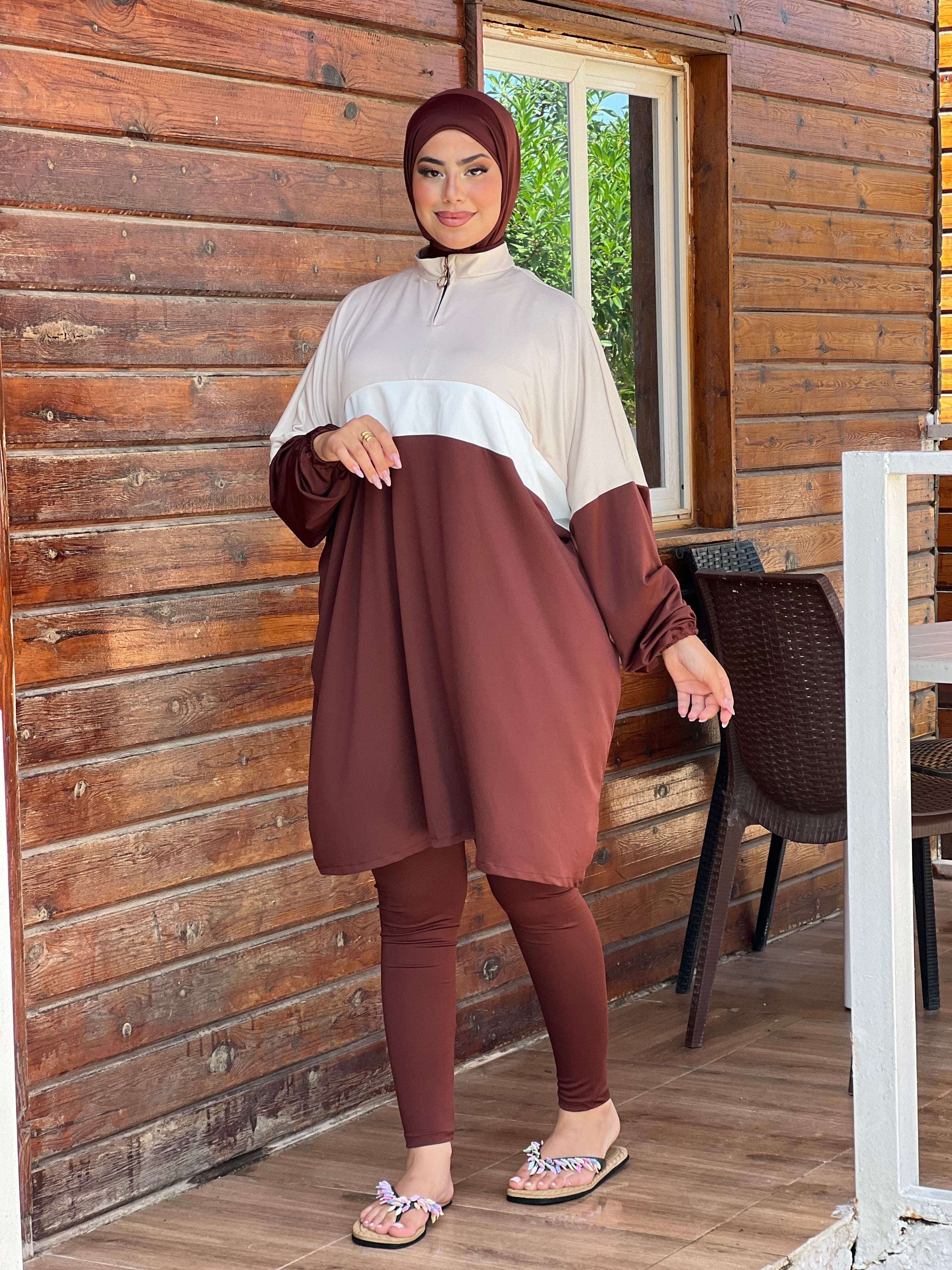 BURKINI SUMMER DION SPORT COULEUR MARRON ( 3 PIÈCES ) AVEC BOURSE DE RANGEMENT