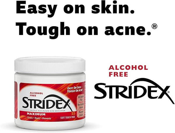 STRIDEX 2% SALICYLIC ACID MEDICATED ACNE PADS, MAXIMUM, 55 COUNT