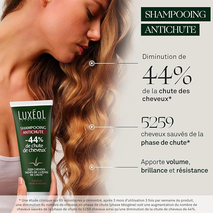 LUXÉOL - SHAMPOOING ANTICHUTE - VOLUME & BRILLANCE -SOIN CHEVEUX ENRICHI EN EXTRAIT DE KÉRATINE 200ML