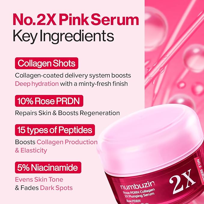 NUMBUZIN NO.2 ROSE PDRN COLLAGEN 2X PLUMPING + COLLAGEN SHOTS SERUM 30ML