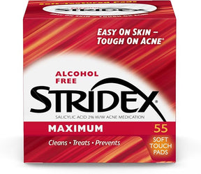 STRIDEX 2% SALICYLIC ACID MEDICATED ACNE PADS, MAXIMUM, 55 COUNT