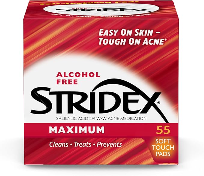 STRIDEX 2% SALICYLIC ACID MEDICATED ACNE PADS, MAXIMUM, 55 COUNT