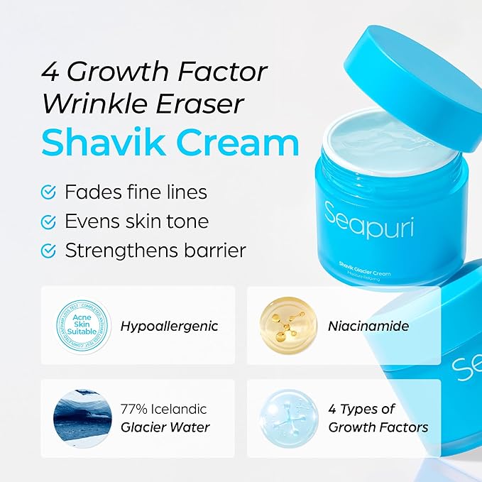 SEAPURI SHAVIK GLACIER ANTI ANGING CREAM / 4 TYPES OF EGF + NIACINAMIDE 70 ML