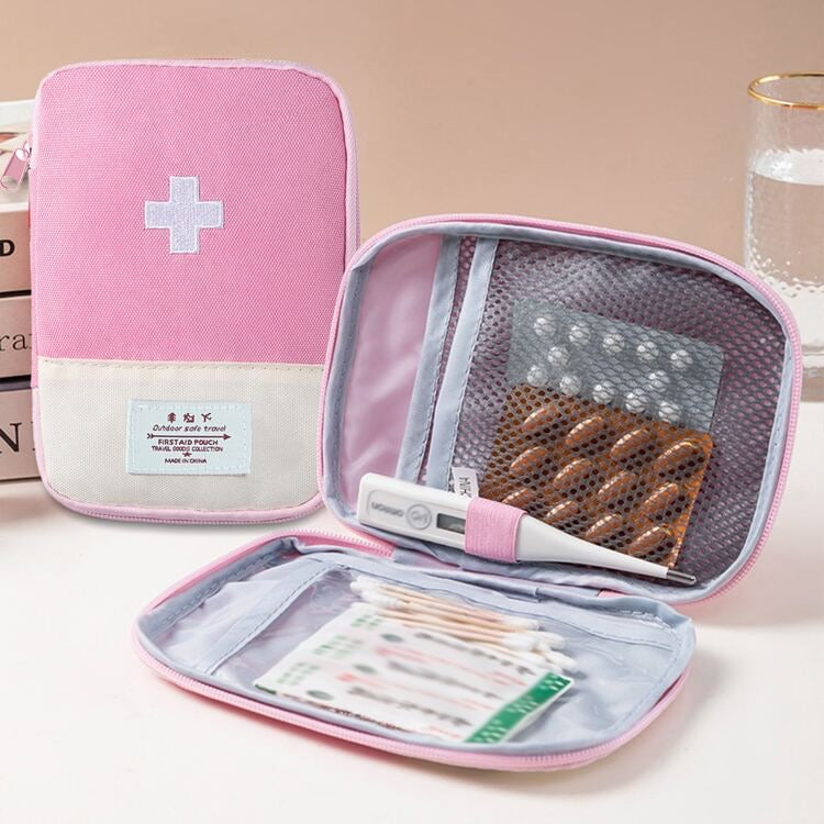 POCHETTE À MÉDICAMENTS ROSE POUR VOYAGE ET MAISON