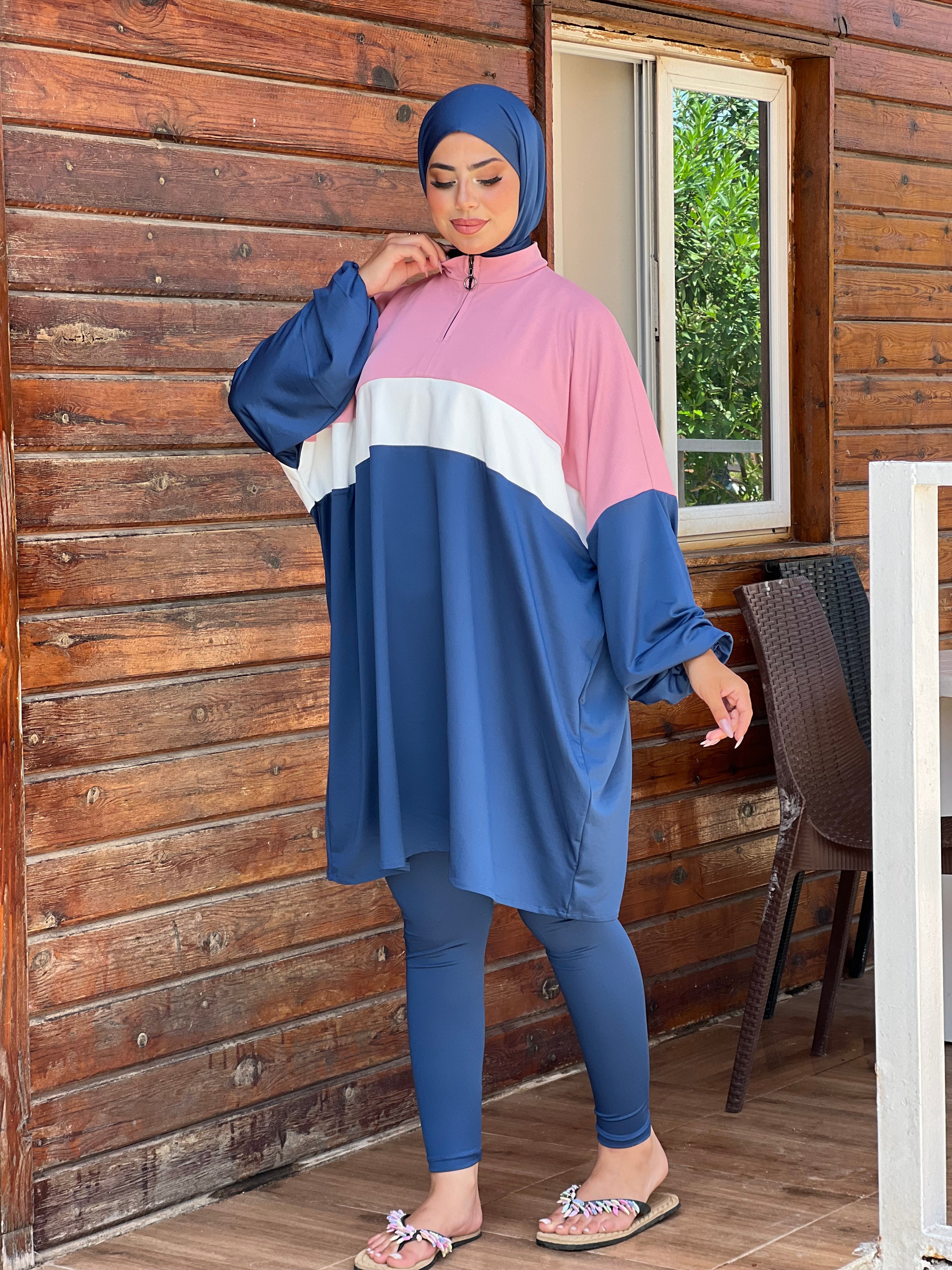 BURKINI SUMMER DION SPORT COULEUR BLEU ( 3 PIÈCES ) AVEC BOURSE DE RANGEMENT