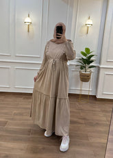 ROBE HIJAB HIVER EN BEIGE ( GRANDE TAILLE )