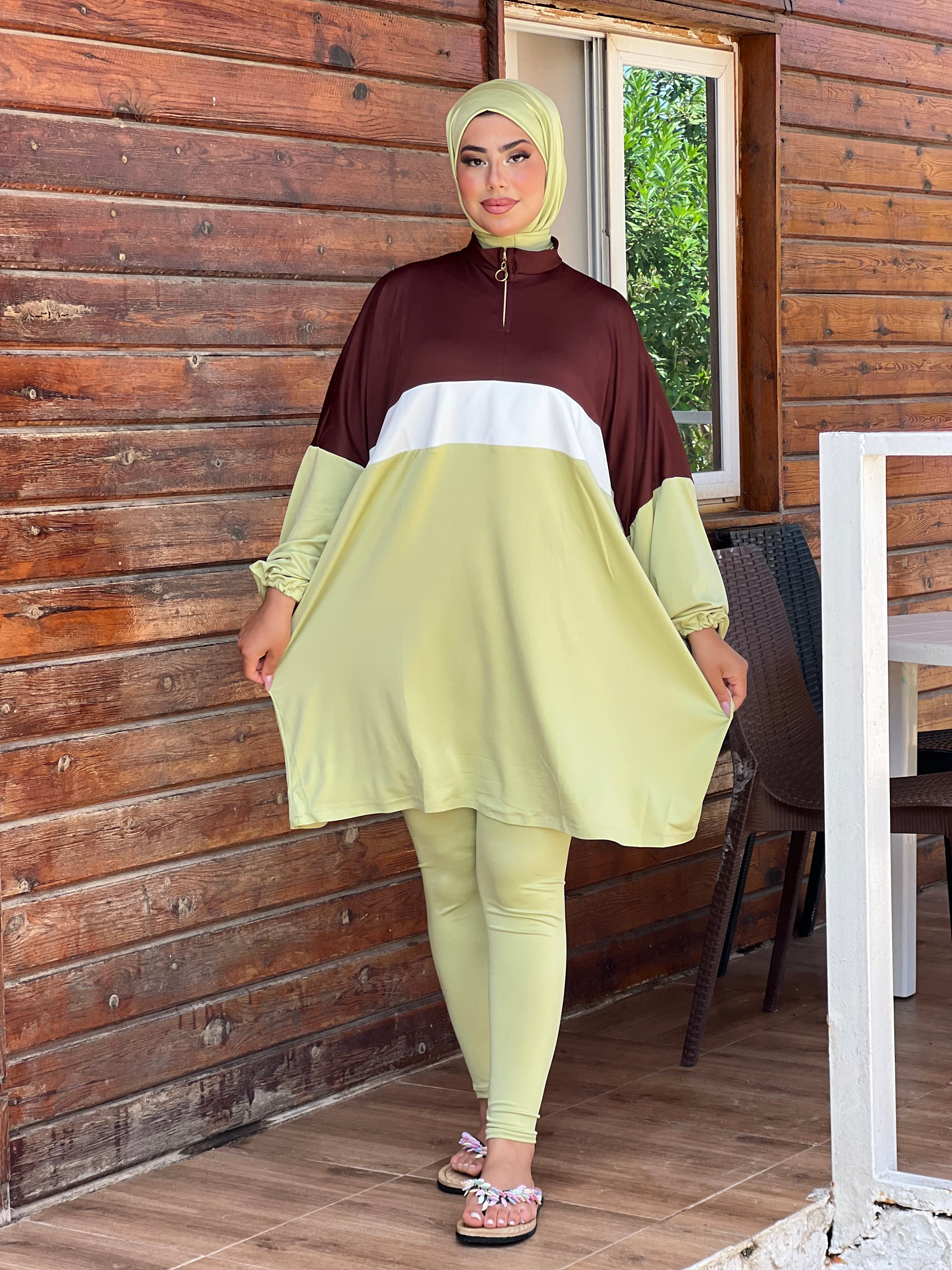 BURKINI SUMMER DION SPORT COULEUR VERT ( 3 PIÈCES ) AVEC BOURSE DE RANGEMENT
