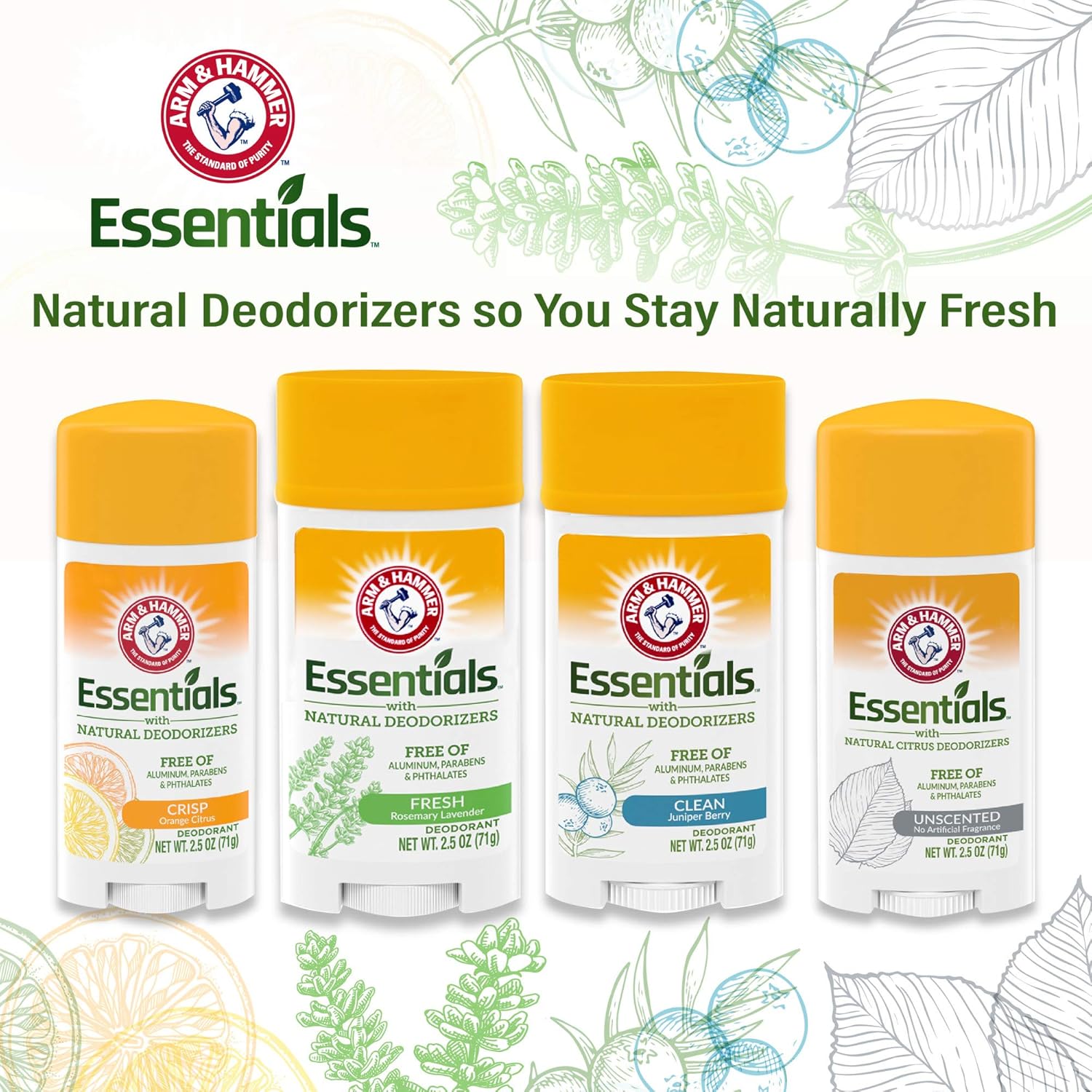 ARM&HAMMER ESSENTIALS DEODORANT NATURAL SANS PARABEN ORANGE CITRUS 71G