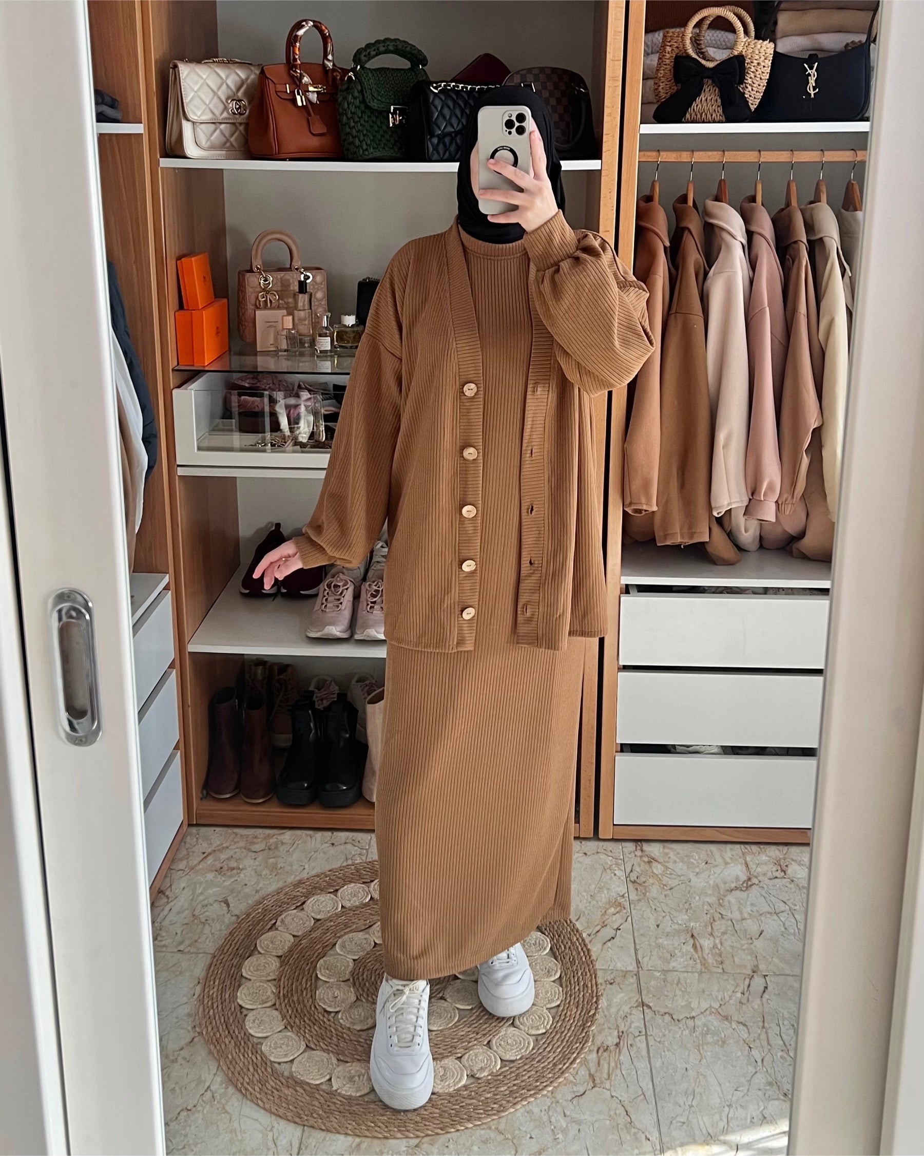 ENSEMBLE ROBE + GILET HIVER AVEC DOUBLURE QUALITÉ SUPÉRIEURE CARAMEL