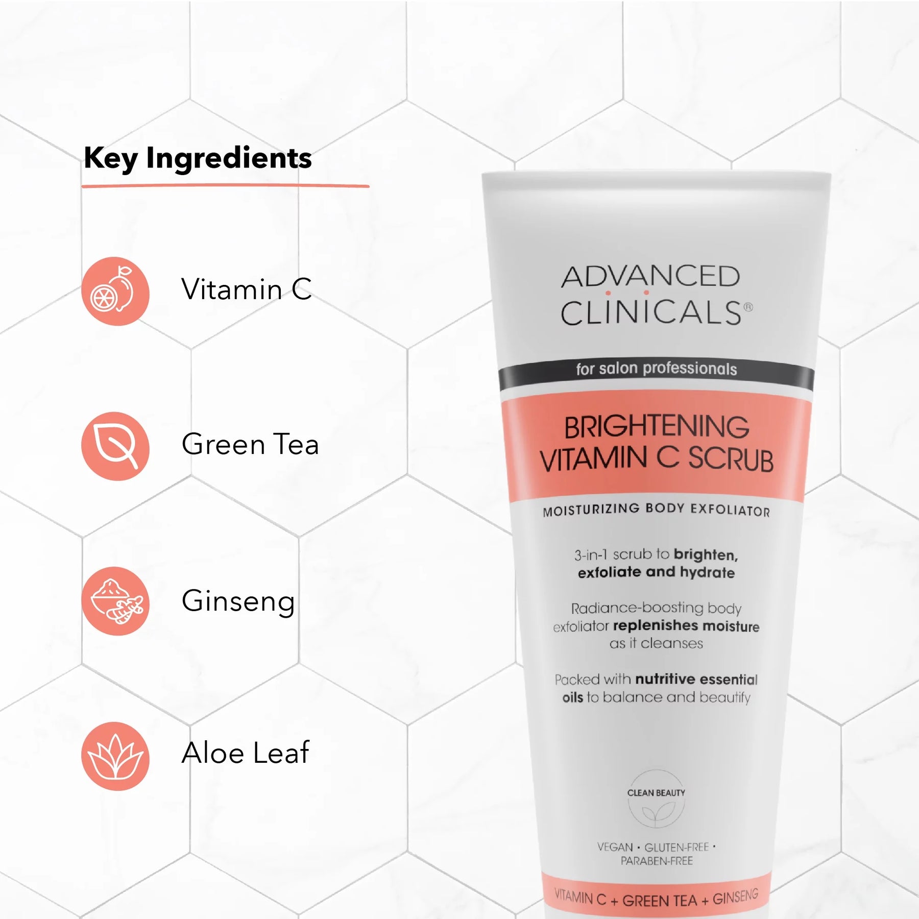 ADVANCED CLINICALS BRIGHTENING VITAMIN C SCRUB BODY EXFOLIATOR 237ML