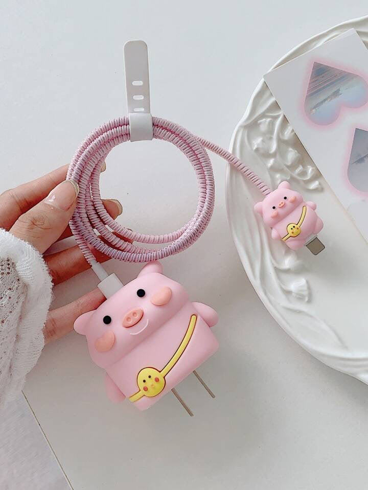PROTECTEUR DE CHARGEUR ET DE CABLE DE CHARGE MOTIF COCHON PINK