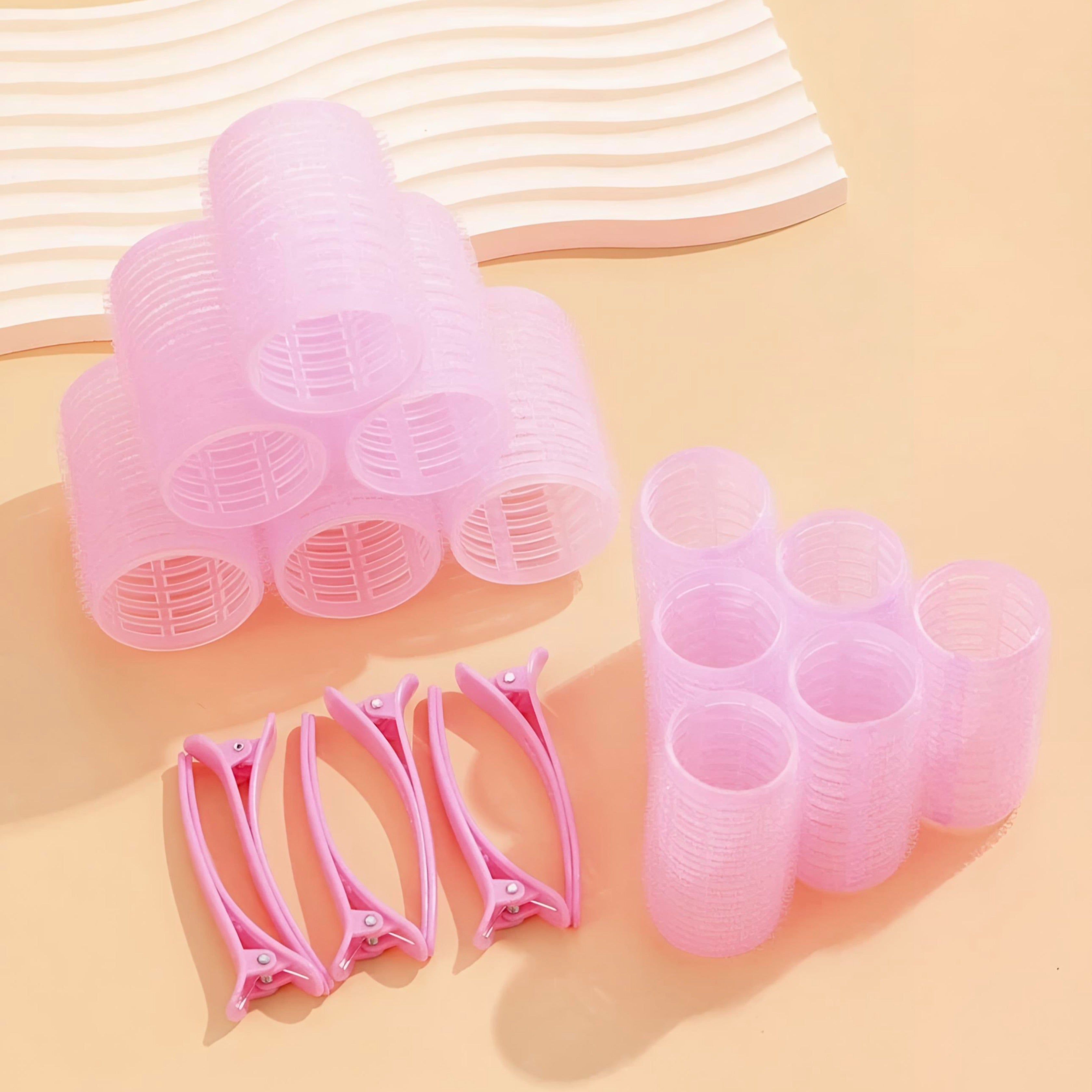 SET DE BIGOUDIS AUTO - ADHÉSIFS AVEC PINCES ROSE