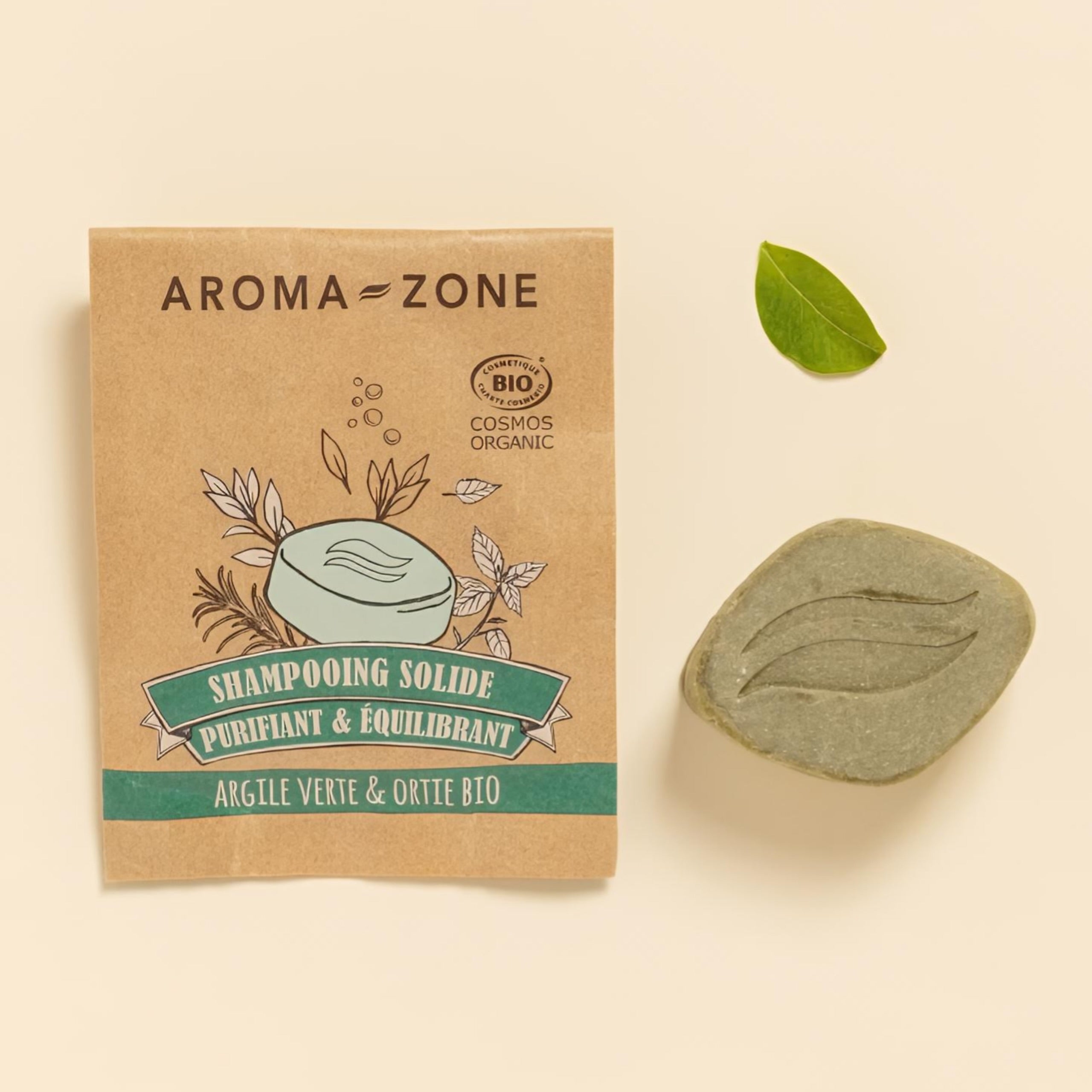 AROMA ZONE SHAMPOOING SOLIDE PURIFIANT ET ÉQUILIBRANT ARGILE VERTE ET ORTIE BIO 60 G