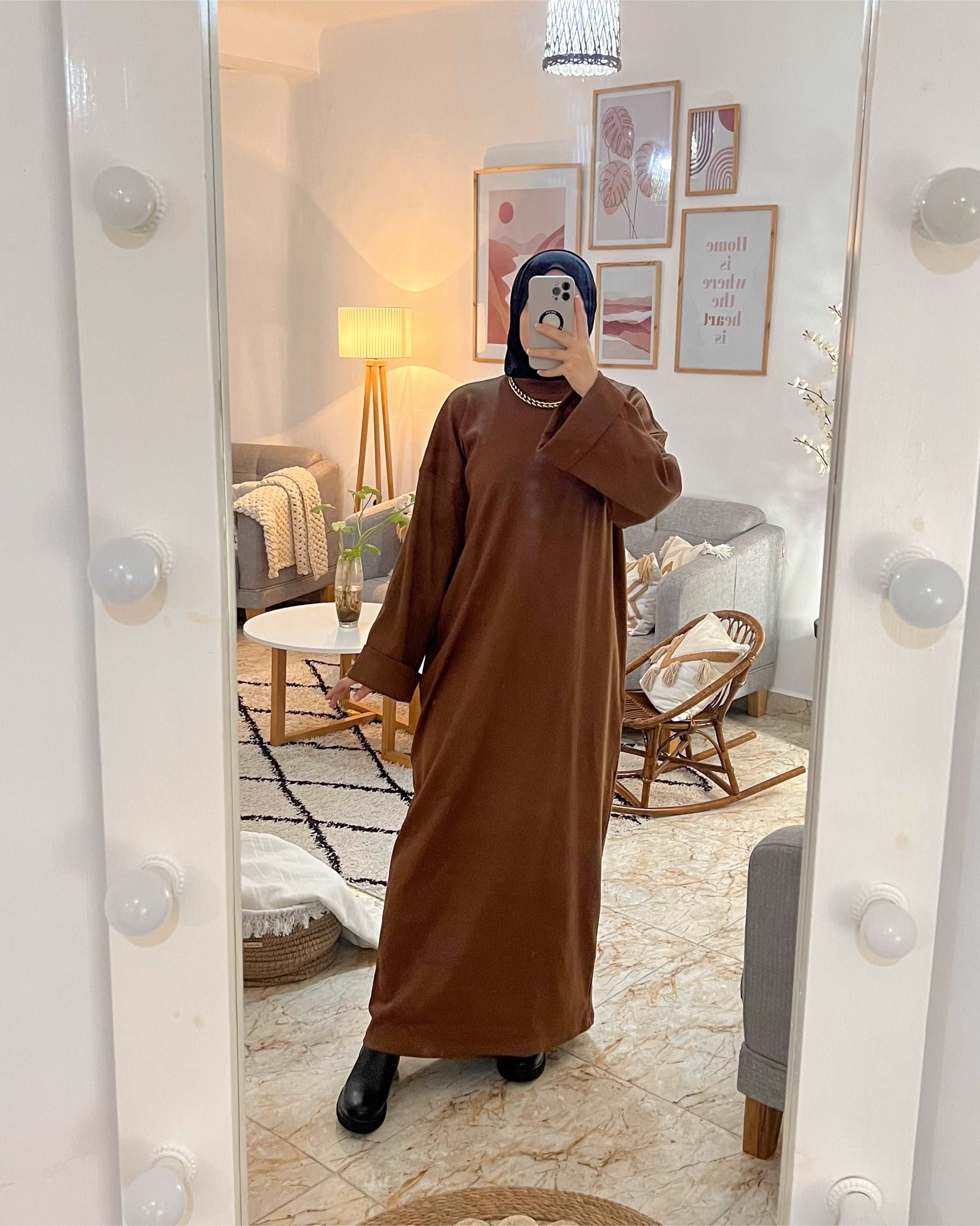 ROBE DION WINTER CHAUDE AVEC CEINTURE COULEUR MARRON