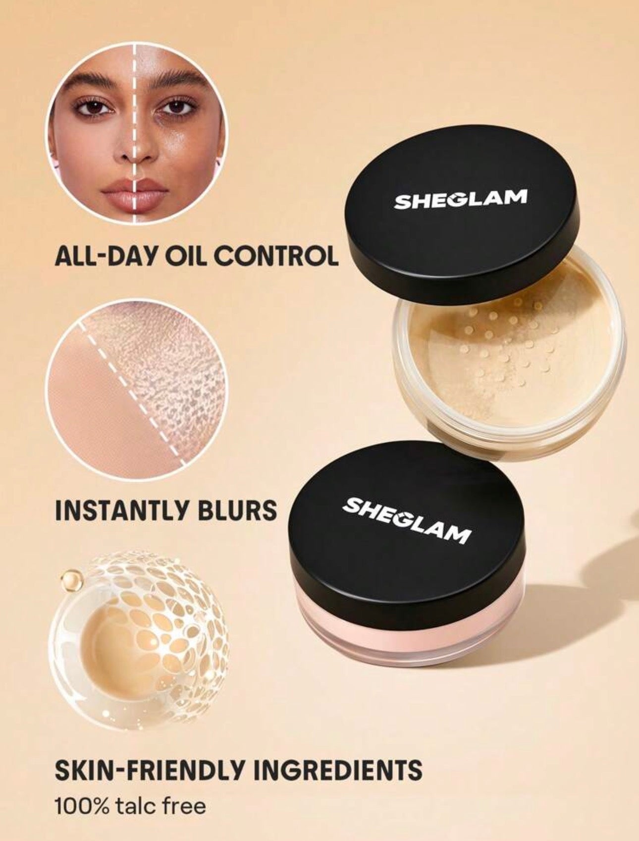 SHEGLAM POUDRE FIXATRICE BACKED GLOW LIBRE ET TRANSLUCIDE ( CONTROL LHUILE ET RDUIT LES PORES )