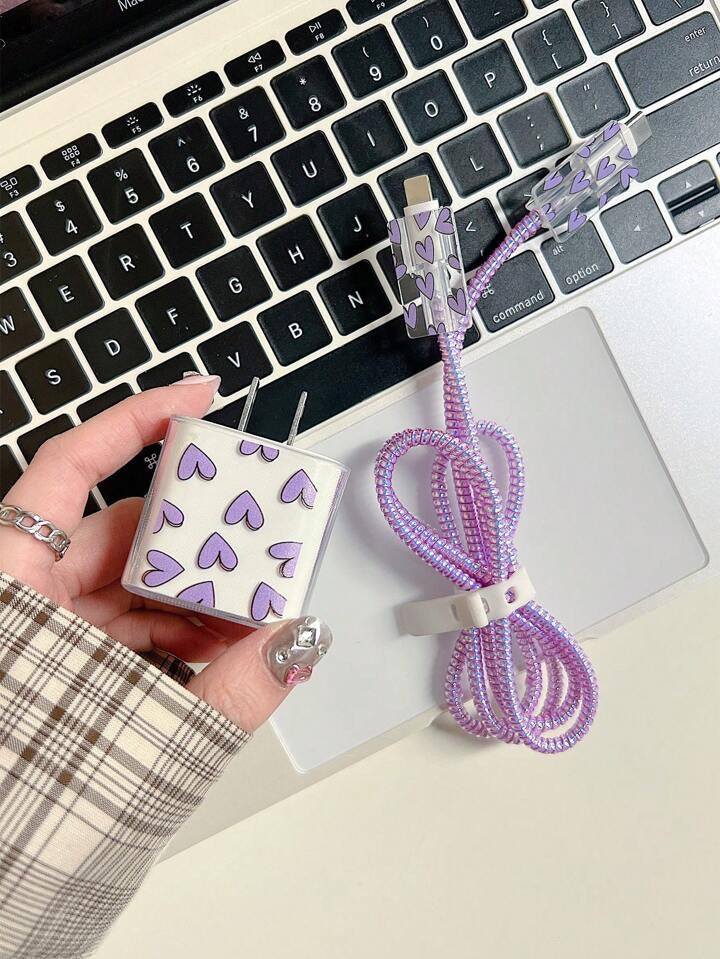 PROTECTEUR DE CABLE DE CHARGEUR EN MOTIF PURPLE HEARTS