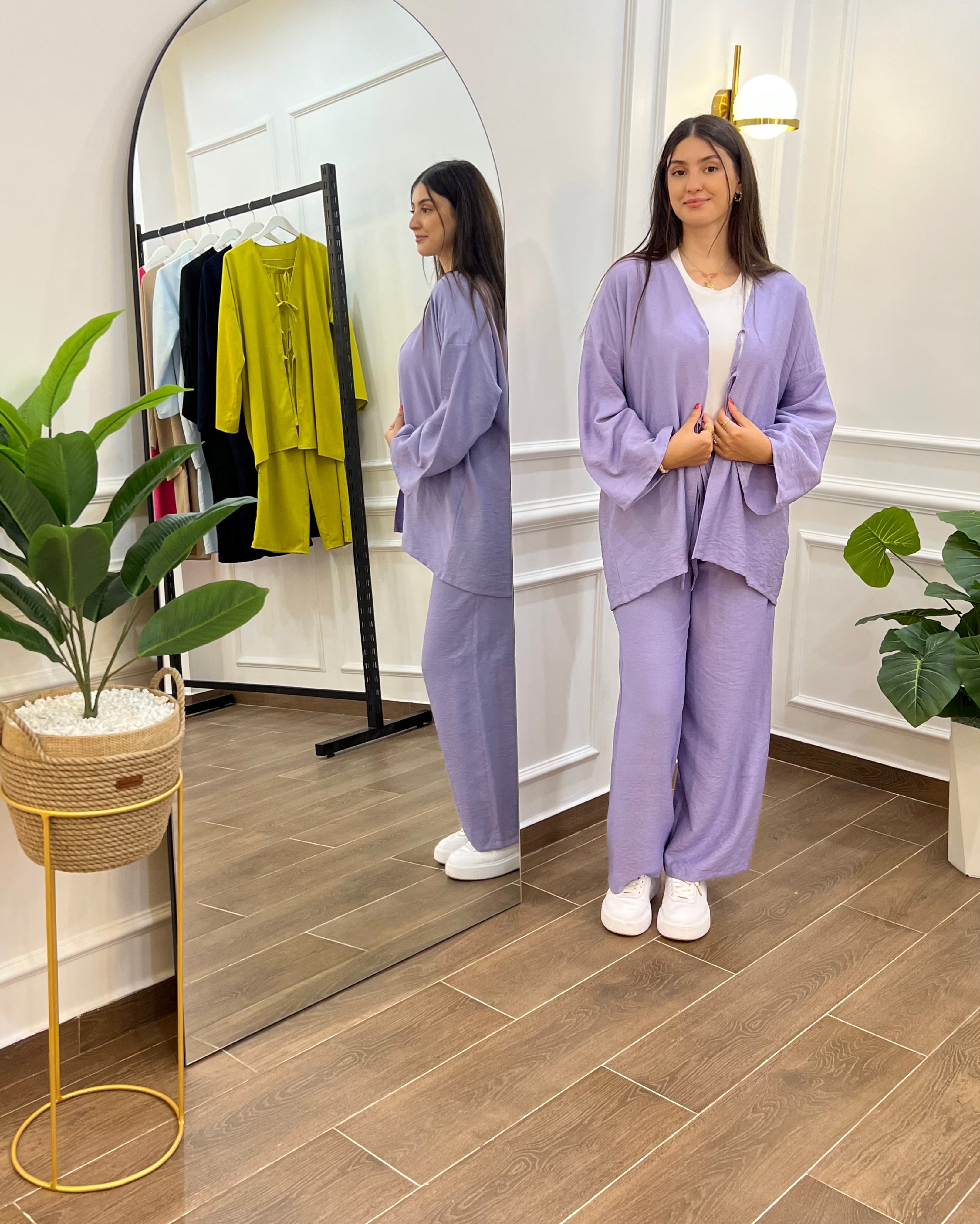 ENSEMBLE EN LIN COULEUR VIOLET PASTEL