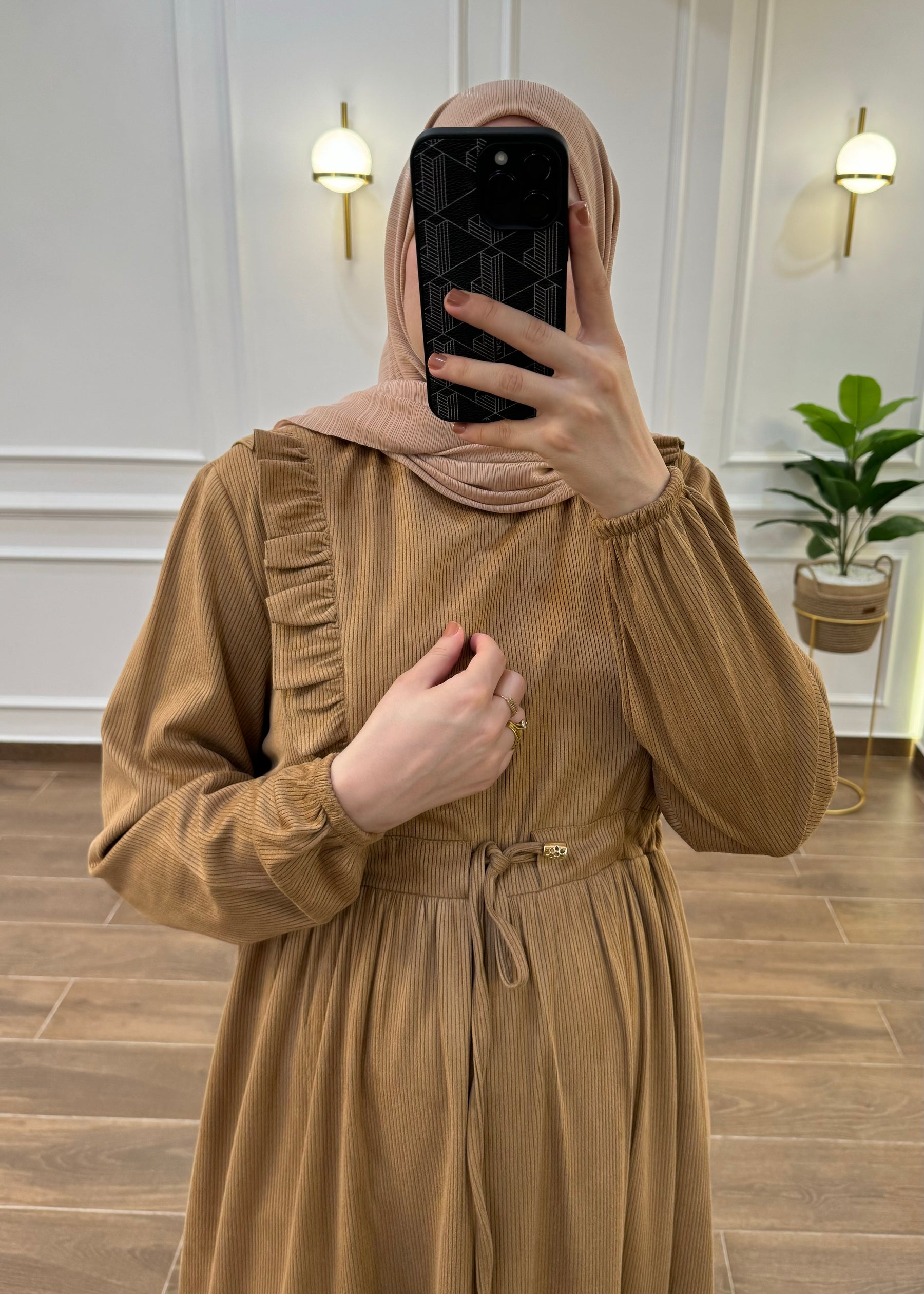 ROBE HIJAB HIVER COULEUR CARAMEL ( GRANDE TAILLE )