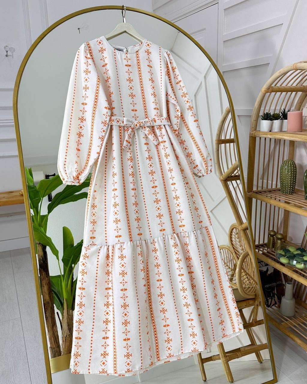 ROBE MOTIFS BERBERE DE COULEUR ORANGE - Premium ROBE from DION - Just DA 4900! Shop now at DION