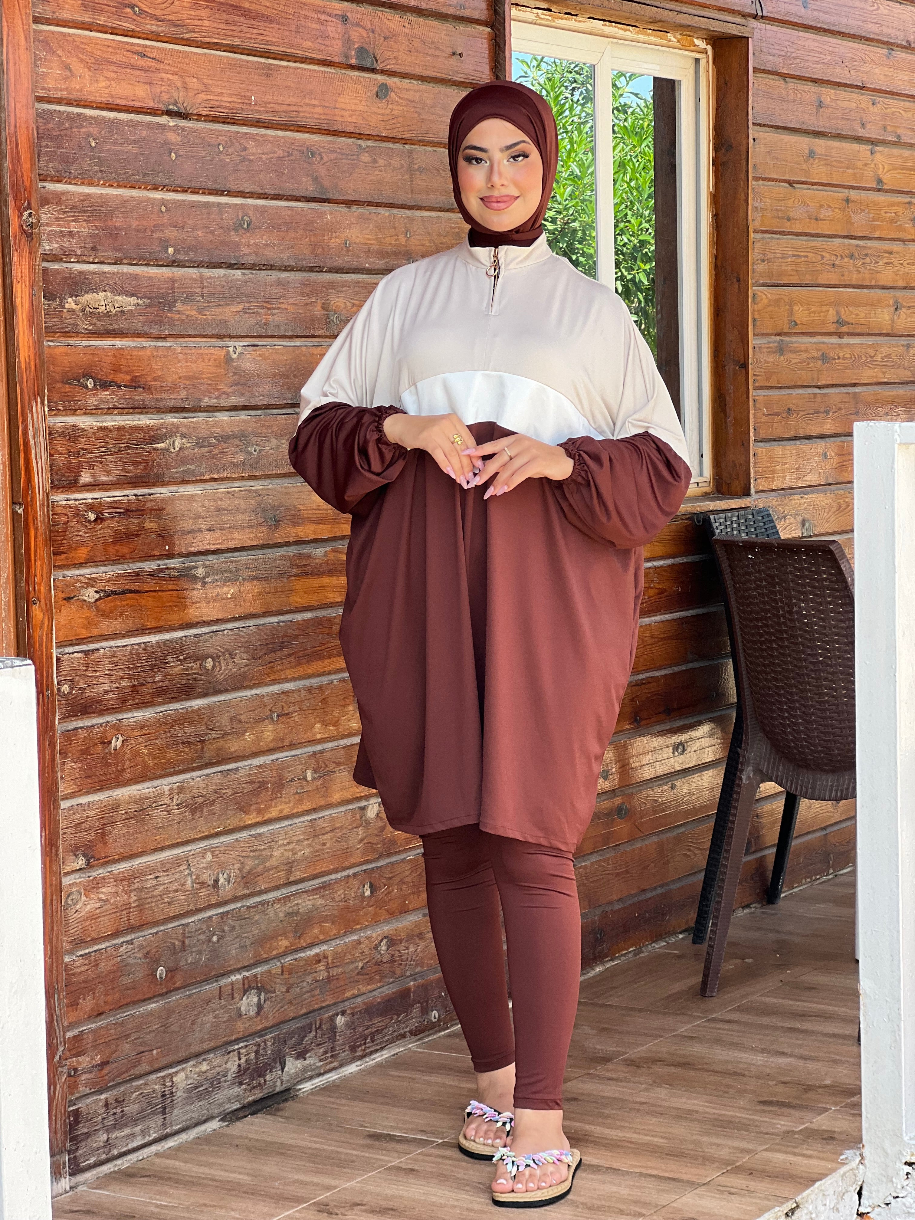 BURKINI SUMMER DION SPORT COULEUR MARRON ( 3 PIÈCES ) AVEC BOURSE DE RANGEMENT