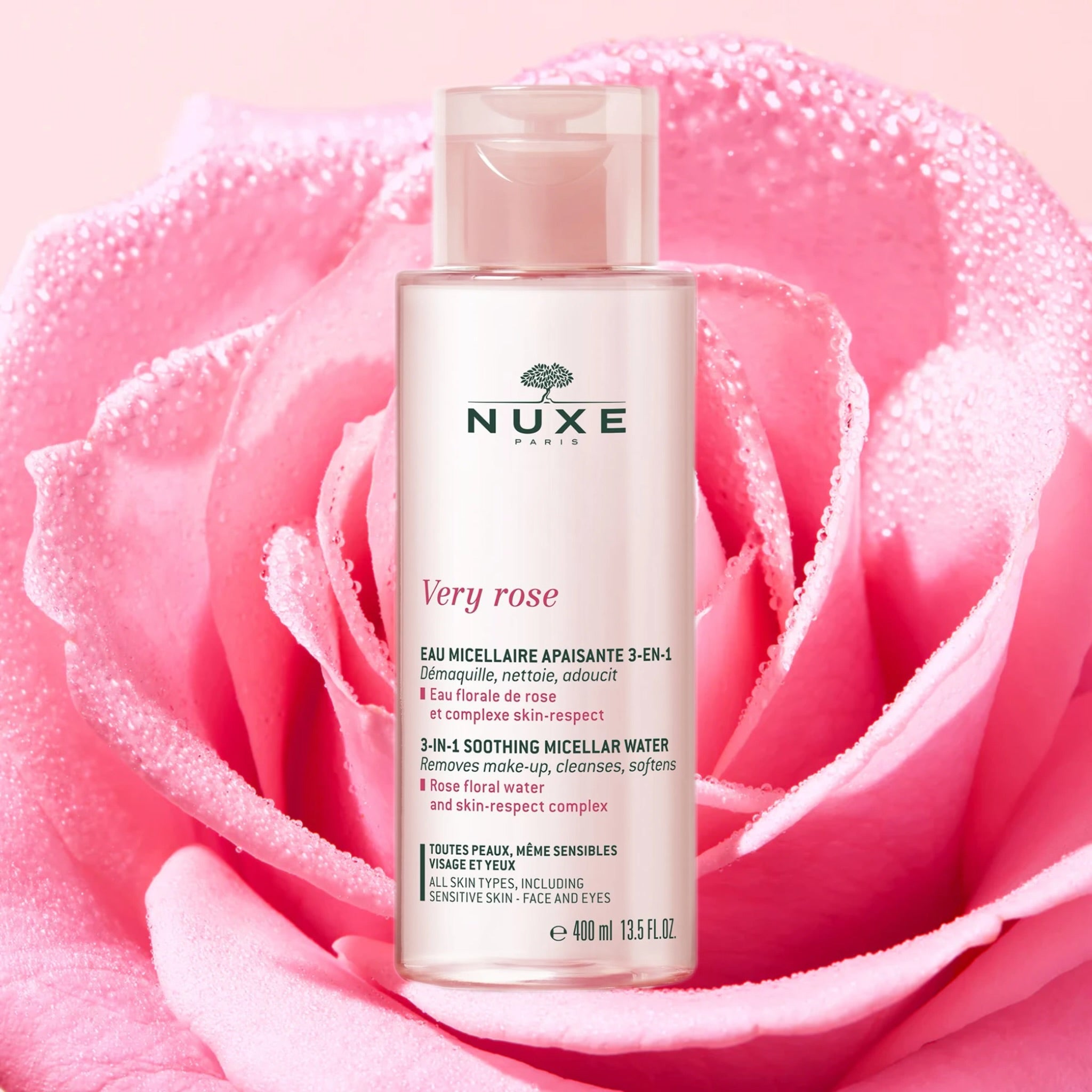 NUXE EAU MICELLAIRE DÉMAQUILLANTE APAISANTE 3 EN 1 VERY ROSE 400 ML