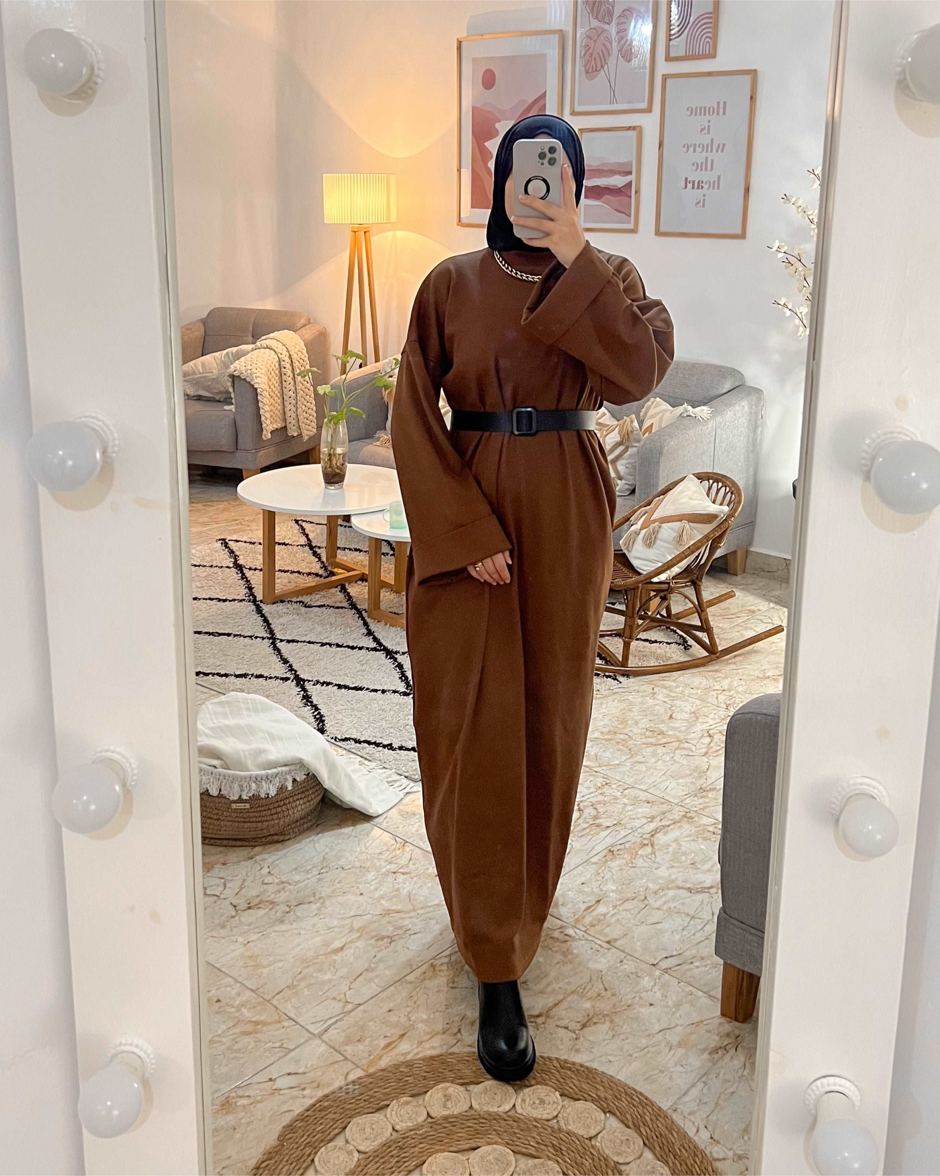 ROBE DION WINTER CHAUDE AVEC CEINTURE COULEUR MARRON